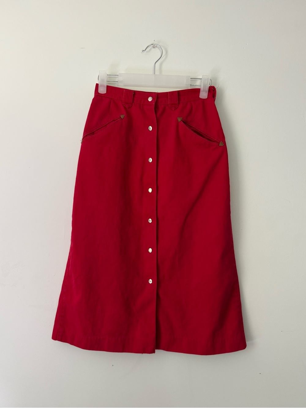 Vintage Ralph Lauren Western Wear Red Snap Cotton Midi Skirt Sz 6 Cowgirl Ranch